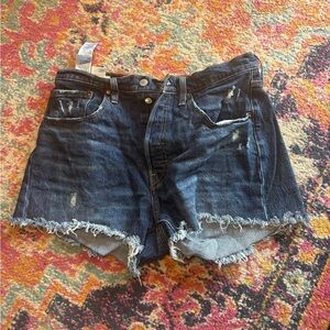 Levi's Dark Blue Distressed Jean Shorts